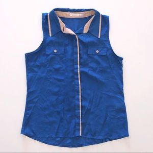 Blu Pepper Blue Sleeve Collared Button Up Shirt M